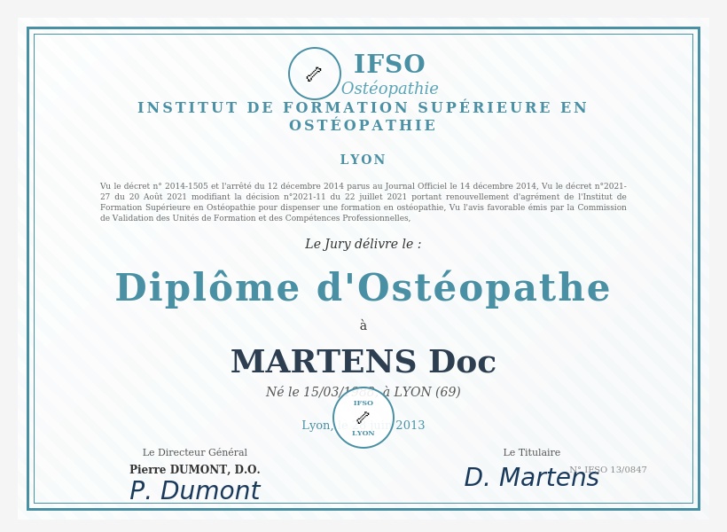 Diplôme d'Ostéopathe Doc Martens